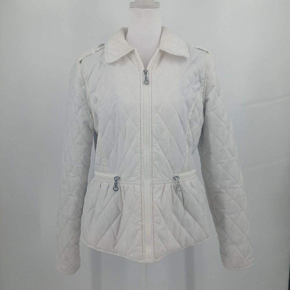 Dollhouse Quilted Puffer Jacket Womens L White Winter Chic